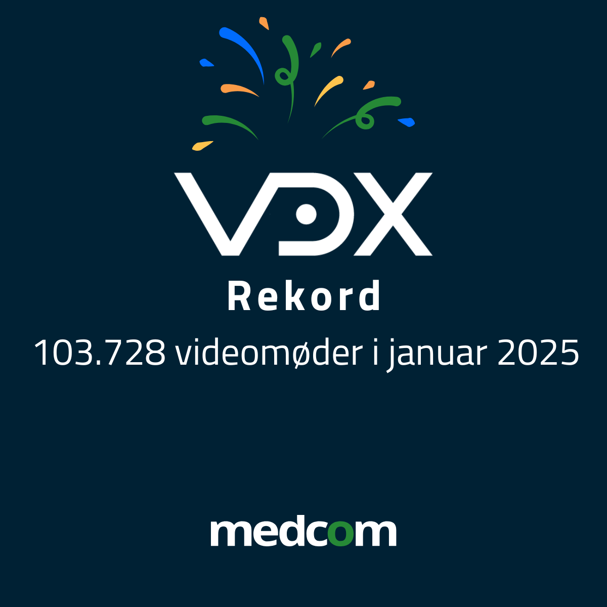 Fyrværkeri på mørk baggrund med VDX-logo og tekst 